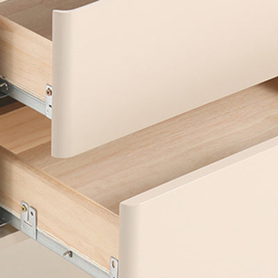 Contemporary Scandinavian Square Cream White 2-Drawer Storage Nightstand - Stone Slab Top Bedside Table For Bedroom