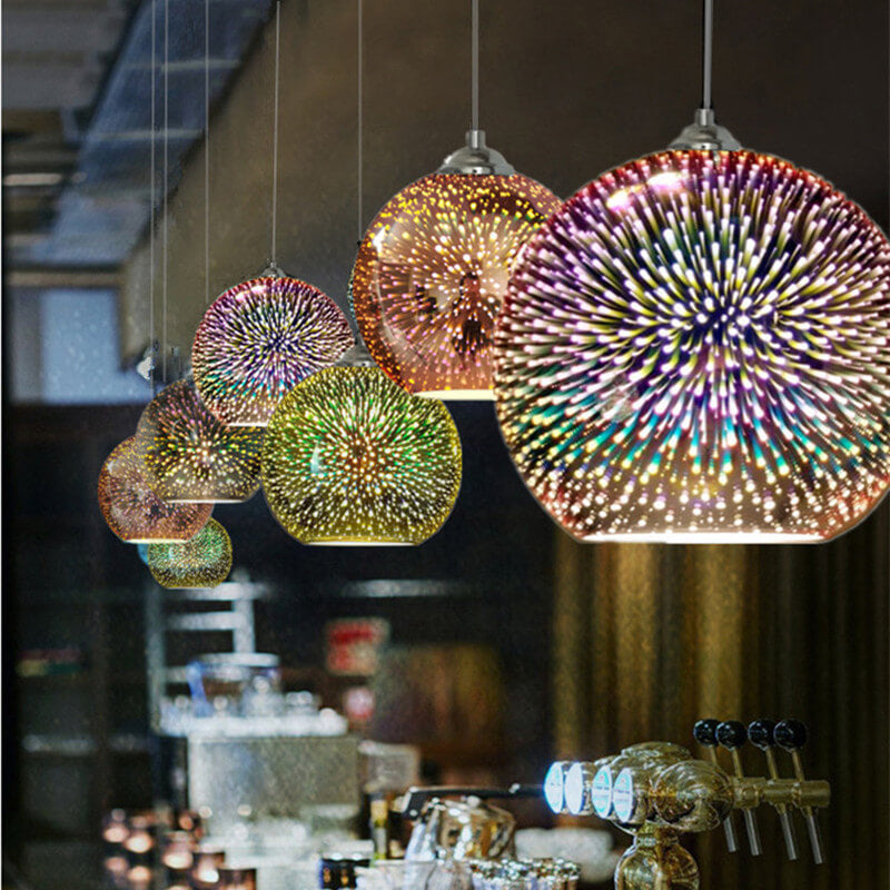 Modern Creative 3D Colorful Fireworks Glass 1-Light Dome Pendant Light