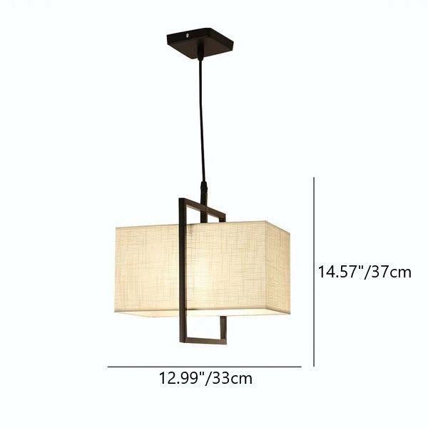 Traditional Chinese Square Fabric Iron Frame 1-Light Pendant Light for Living Room