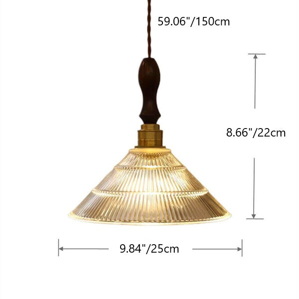 Traditionelle Vintage-Pendelleuchte mit Glas-Blumenschirm, Messing und Walnussholz, 1-flammig, für das Wohnzimmer 