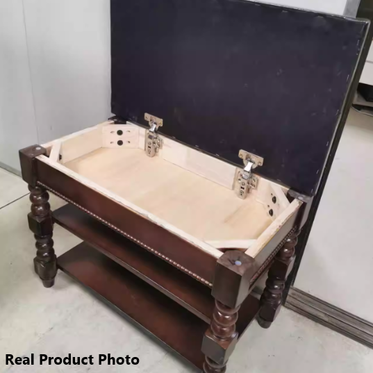 Taburete de tocador sin respaldo ni brazos, de madera de caucho y cuero PU, rectangular, estilo tradicional europeo, para sala de estar 