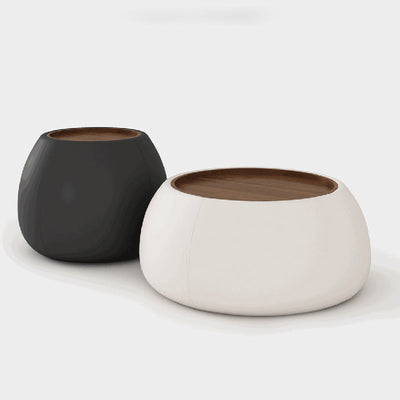 Contemporary Nordic Round Cylinder Walnut Wood Microfiber Leather Coffee Table 1-Storage For Living Room