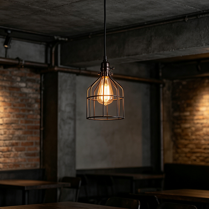 Contemporary Industrial Round Cage Shade Iron Openwork 1-Light Pendant Light For Bedroom