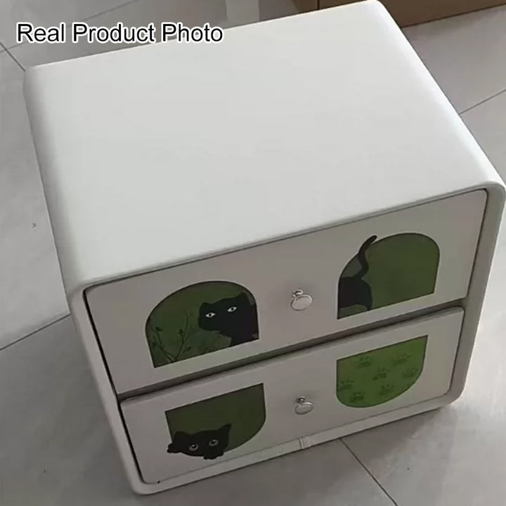 Animaux de dessin animé Art déco moderne en MDF et bois massif, panneau multicouche, griffoir en cuir pour chat, table de chevet à 2 tiroirs pour chambre à coucher 