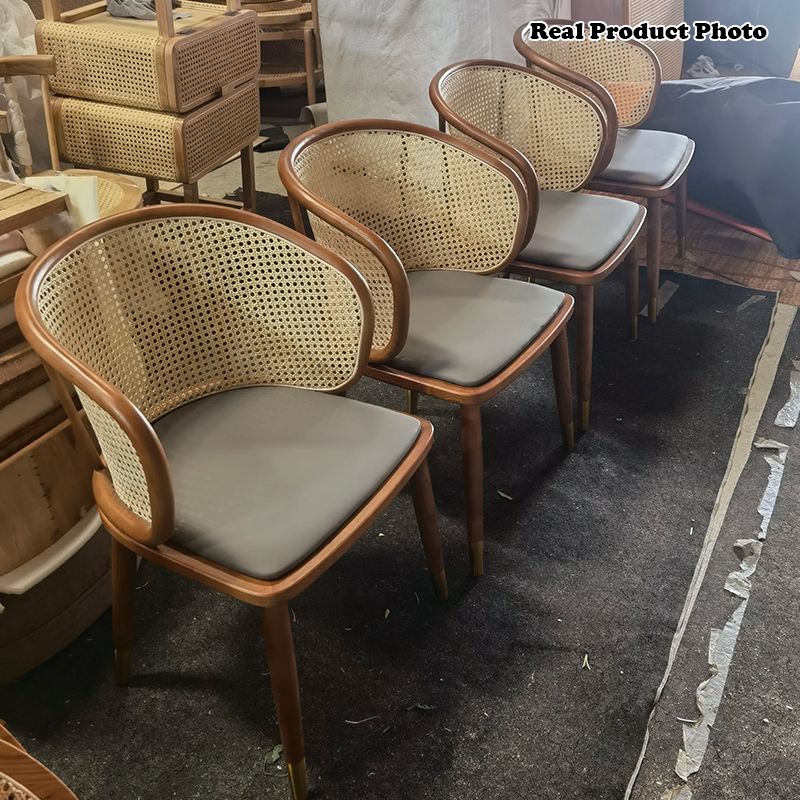 Contemporary Scandinavian Oval Back PU Leather Rattan Ash Wood High Resilience Foam Dining Chair Backrest For Dining Room