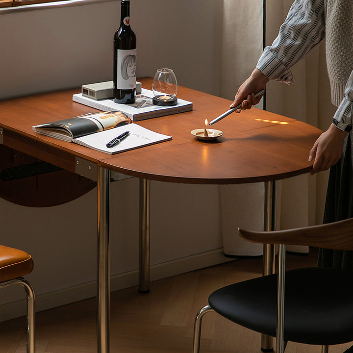 Table à manger moderne minimaliste pliable ovale en bois avec plateau en mélamine pour 4 places en acier inoxydable 