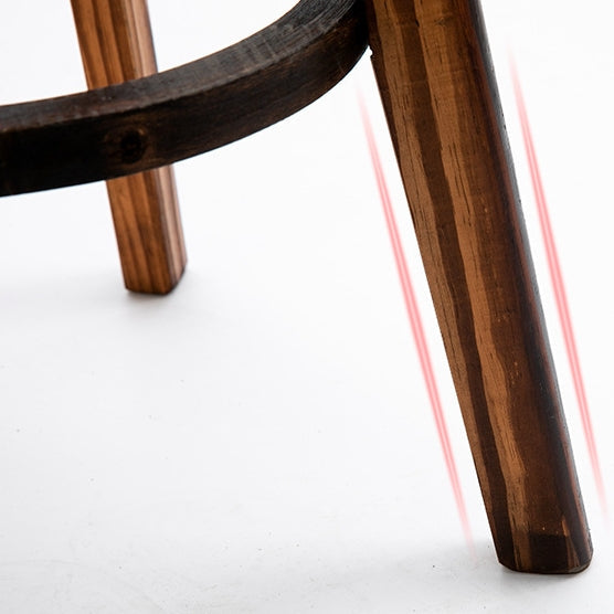 Tabouret de bar pivotant contemporain rond en cuir avec pieds en bois, dossier bas et repose-pieds pour salle à manger 