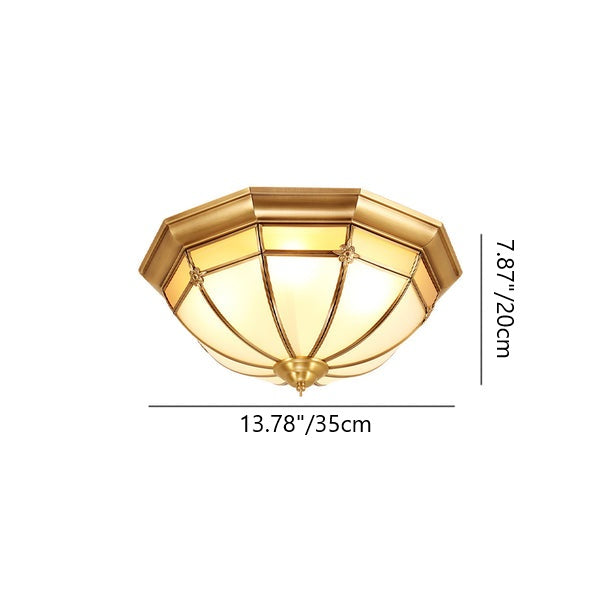 Traditional Chinese Copper Glass Round Flower Pattern 3/4/6 Light Flush Mount Ceiling Light for Living Room