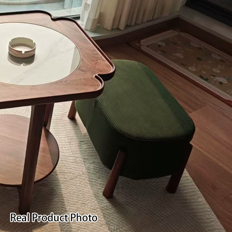 Modern Minimalist Oval Rubberwood Corduroy Teddy Fleece Faux Mink Fur Yarn Sponge Low Stool Backless Armless For Hallway