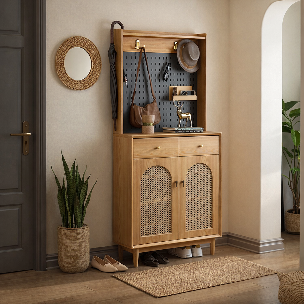 Moderne minimalistische Eco-Board-Bambuskohle-Paneele aus PVC, rechteckiger Schuhschrank mit Garderobenständer, 2/3 Schubladen, Eingangs-Organizer für Flur und Wohnzimmer 