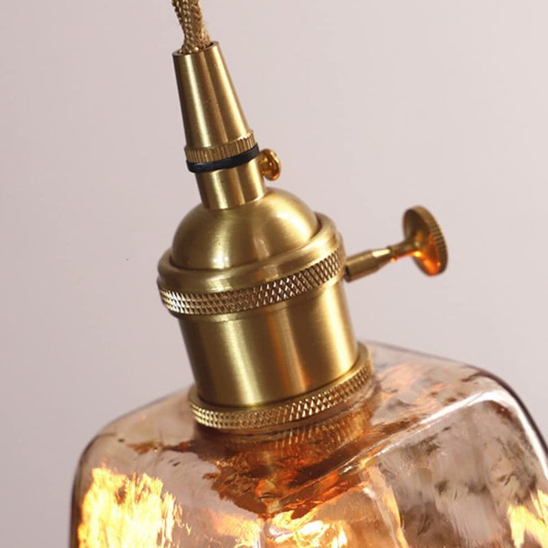 Zeitgenössische Retro Messing geometrische quadratische Bernstein Glas Schatten 1-Licht Pendelleuchte für Wohnzimmer