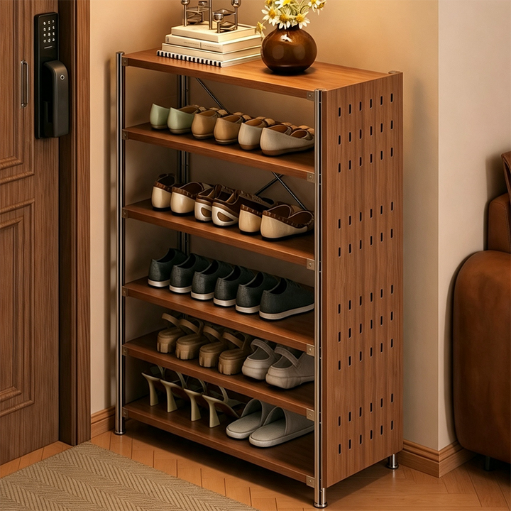 Modern Minimalist Heavy Duty Shoe Storage Rack - Multi-Tier Thickened Particle Board Shelves MDF Side Pegboard Shoe Storage For Hallway & Entryway