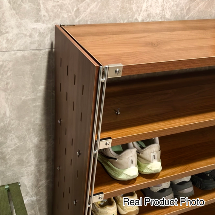 Modern Minimalist Heavy Duty Shoe Storage Rack - Multi-Tier Thickened Particle Board Shelves MDF Side Pegboard Shoe Storage For Hallway &amp; Entryway