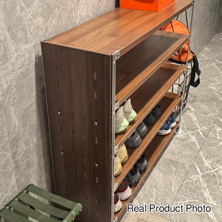 Modern Minimalist Heavy Duty Shoe Storage Rack - Multi-Tier Thickened Particle Board Shelves MDF Side Pegboard Shoe Storage For Hallway &amp; Entryway