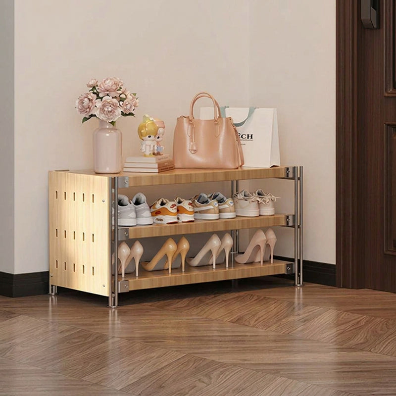 Modern Minimalist Heavy Duty Shoe Storage Rack - Multi-Tier Thickened Particle Board Shelves MDF Side Pegboard Shoe Storage For Hallway &amp; Entryway