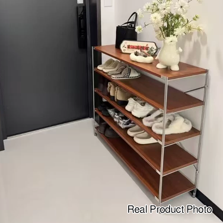 Modern Minimalist Heavy Duty Shoe Storage Rack - Multi-Tier Thickened Particle Board Shelves MDF Side Pegboard Shoe Storage For Hallway &amp; Entryway