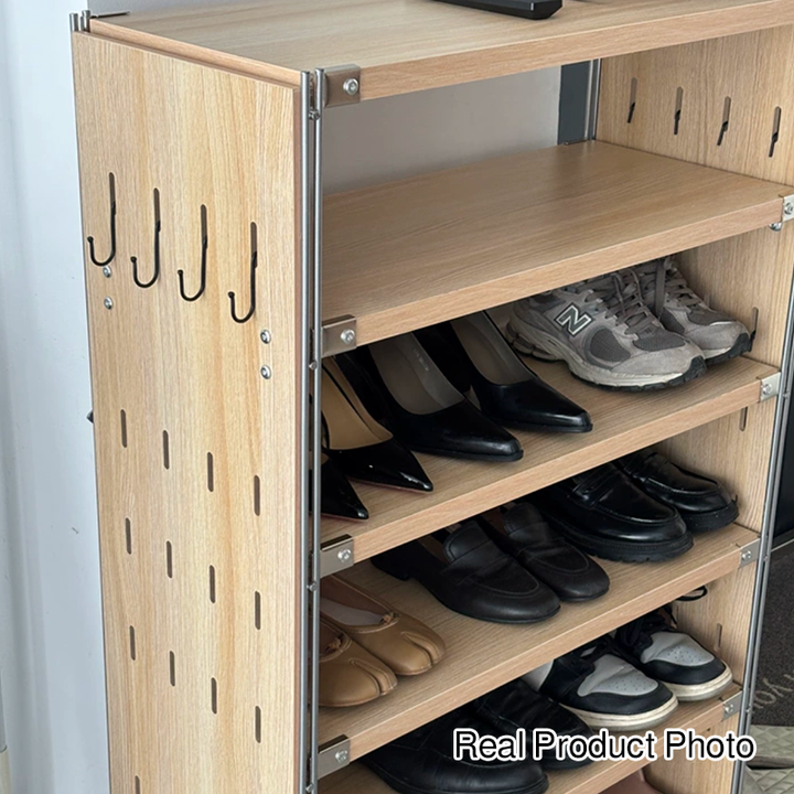 Modern Minimalist Heavy Duty Shoe Storage Rack - Multi-Tier Thickened Particle Board Shelves MDF Side Pegboard Shoe Storage For Hallway &amp; Entryway