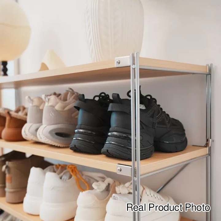 Modern Minimalist Heavy Duty Shoe Storage Rack - Multi-Tier Thickened Particle Board Shelves MDF Side Pegboard Shoe Storage For Hallway &amp; Entryway