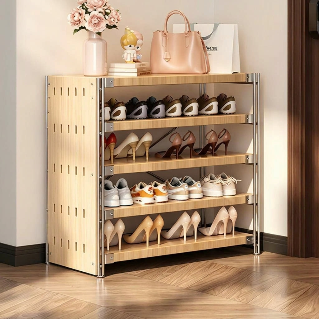 Modern Minimalist Heavy Duty Shoe Storage Rack - Multi-Tier Thickened Particle Board Shelves MDF Side Pegboard Shoe Storage For Hallway &amp; Entryway