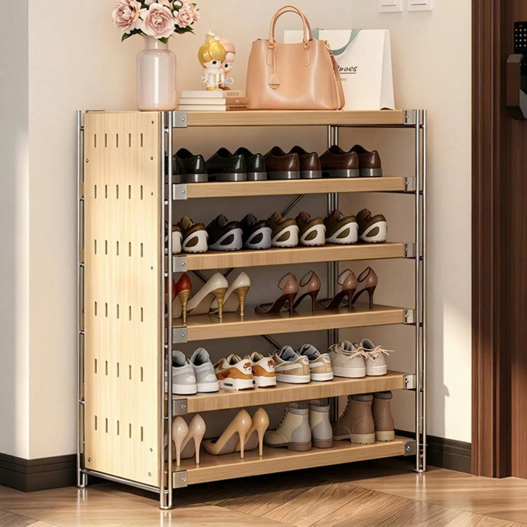 Modern Minimalist Heavy Duty Shoe Storage Rack - Multi-Tier Thickened Particle Board Shelves MDF Side Pegboard Shoe Storage For Hallway &amp; Entryway