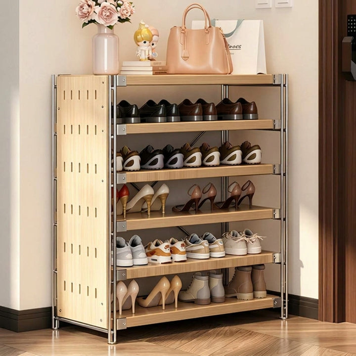 Modern Minimalist Heavy Duty Shoe Storage Rack - Multi-Tier Thickened Particle Board Shelves MDF Side Pegboard Shoe Storage For Hallway & Entryway