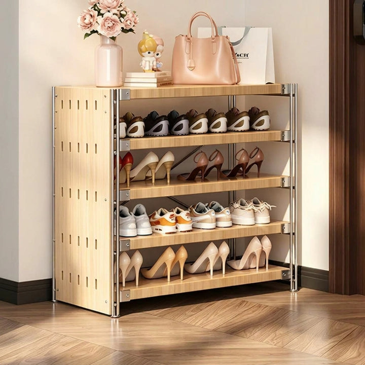 Modern Minimalist Heavy Duty Shoe Storage Rack - Multi-Tier Thickened Particle Board Shelves MDF Side Pegboard Shoe Storage For Hallway &amp; Entryway