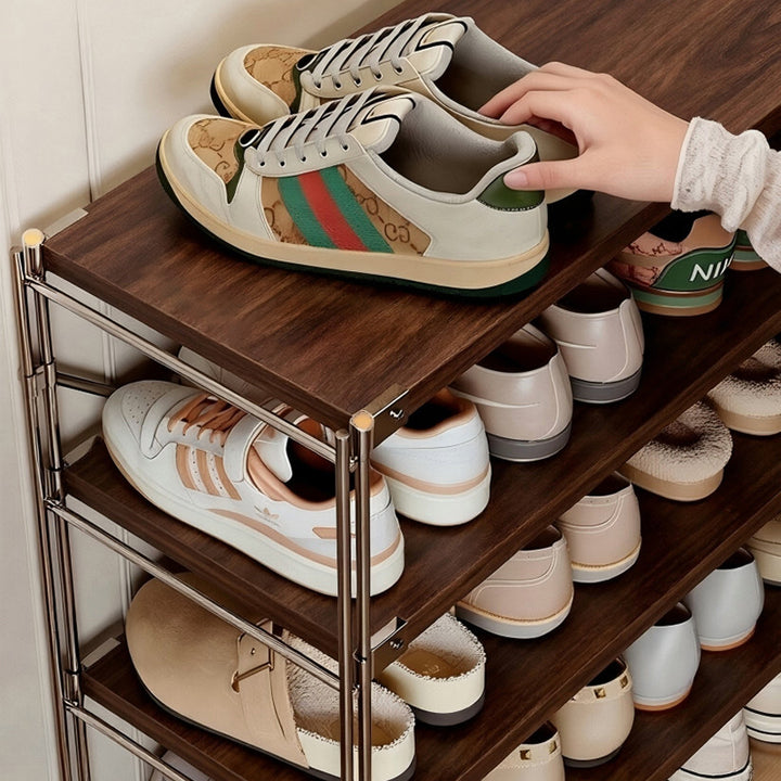 Modern Minimalist Heavy Duty Shoe Storage Rack - Multi-Tier Thickened Particle Board Shelves MDF Side Pegboard Shoe Storage For Hallway &amp; Entryway