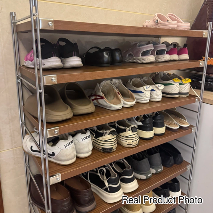 Modern Minimalist Heavy Duty Shoe Storage Rack - Multi-Tier Thickened Particle Board Shelves MDF Side Pegboard Shoe Storage For Hallway &amp; Entryway