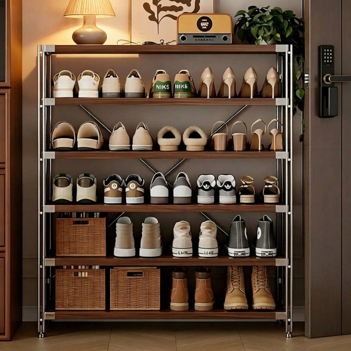 Moisture-Proof Shoe Storage Rack -Thickened Particleboard X-Brace Reinforced Steel Heavy Duty Tall Shoe Shelf For Hallway &amp; Entryway