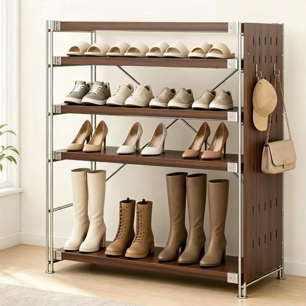 Moisture-Proof Shoe Storage Rack -Thickened Particleboard X-Brace Reinforced Steel Heavy Duty Tall Shoe Shelf For Hallway &amp; Entryway