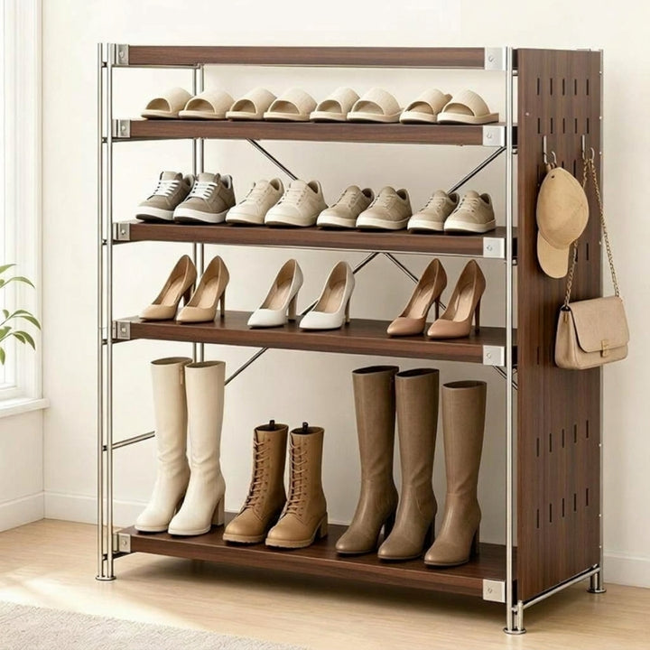 Moisture-Proof Shoe Storage Rack -Thickened Particleboard X-Brace Reinforced Steel Heavy Duty Tall Shoe Shelf For Hallway &amp; Entryway