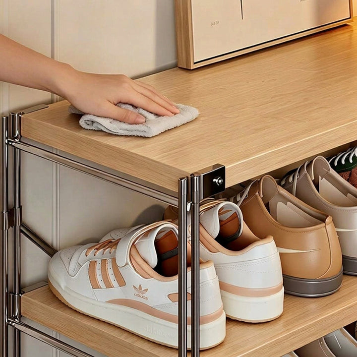 Moisture-Proof Shoe Storage Rack -Thickened Particleboard X-Brace Reinforced Steel Heavy Duty Tall Shoe Shelf For Hallway &amp; Entryway