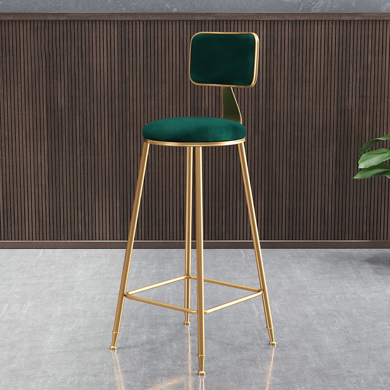 Contemporary Luxury Round Rectangular Velvet Iron Bar Stool Backrest Footrest For Dining Room