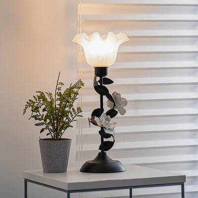 Contemporary Scandinavian Rose-shaped Iron Acrylic Glass 1-Light Table Lamp For Bedroom