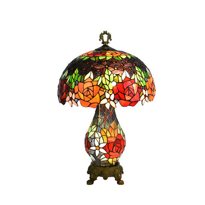 Traditionelle Tiffany-Kuppel Eisen-Glas 2-Licht Tischlampe für das Wohnzimmer 