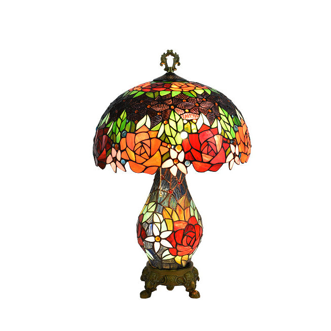 Traditionelle Tiffany-Kuppel Eisen-Glas 2-Licht Tischlampe für das Wohnzimmer 