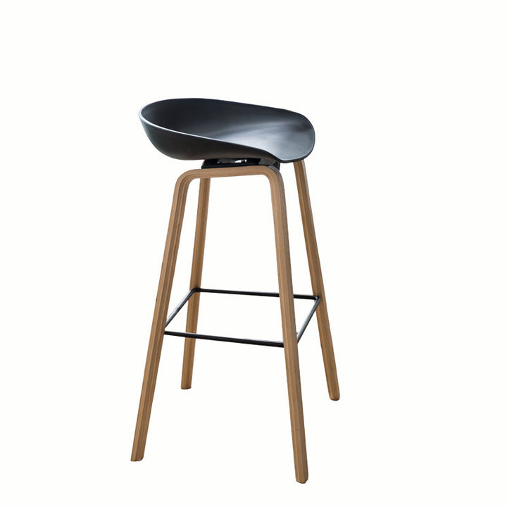 Modern Minimalist Rectangular PP Beech Wood Bar Stool Backless Armless For Dining Room
