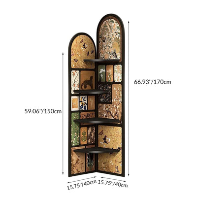 Traditional Chinese Rounded Corner Design Adhesive Paper MDF Corner Shelf Unit 4-Tier For Living Room