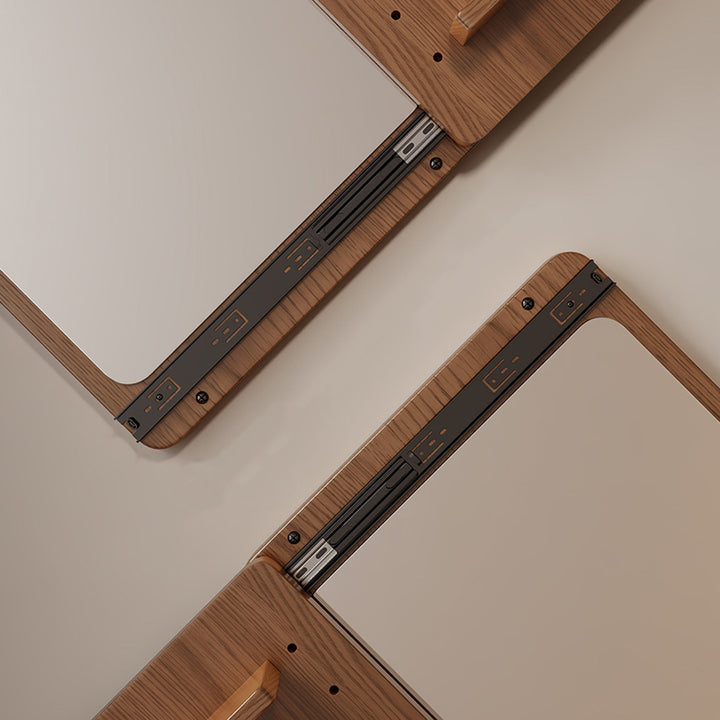 Modern Minimalist Solid Wood Metal Glass Rounded Rectangle Wall Mirror With Sliding Pegboard Storage &amp; Hooks For Entryway