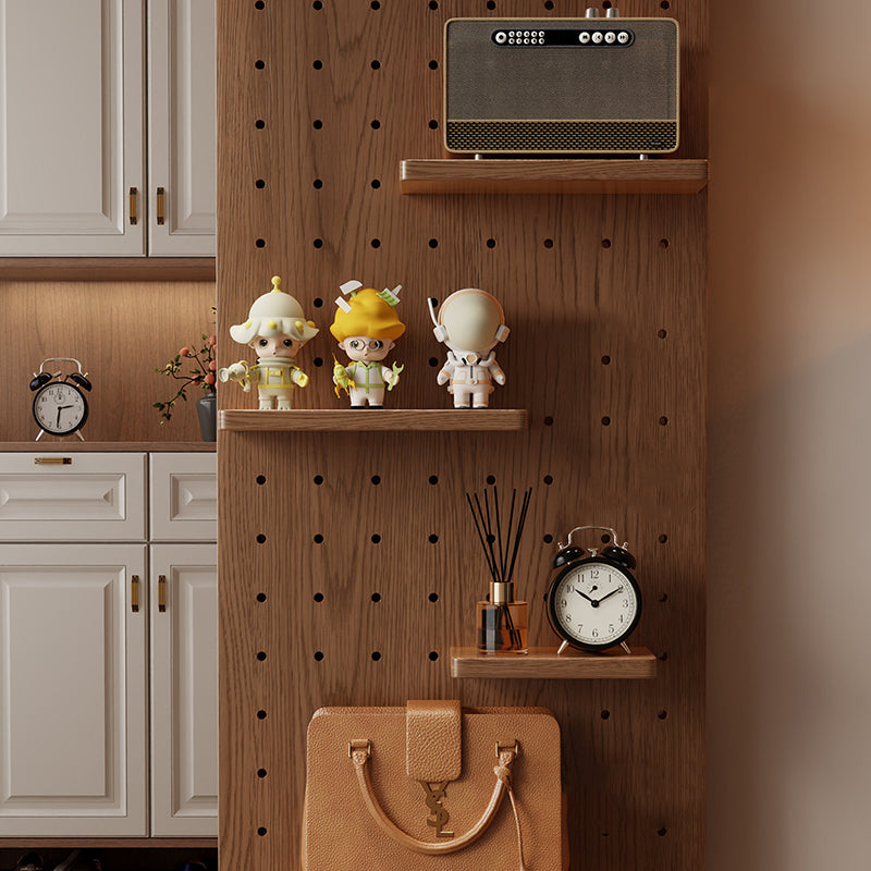 Modern Minimalist Solid Wood Metal Glass Rounded Rectangle Wall Mirror With Sliding Pegboard Storage &amp; Hooks For Entryway