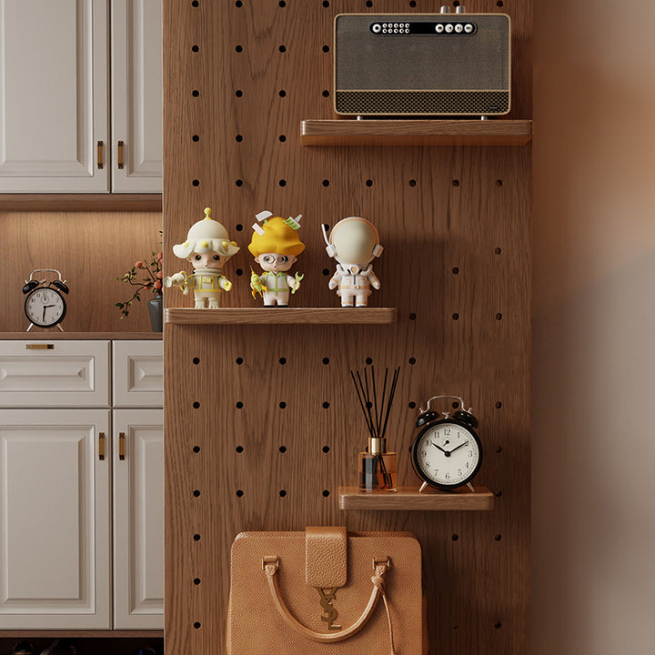 Modern Minimalist Solid Wood Metal Glass Rounded Rectangle Wall Mirror With Sliding Pegboard Storage &amp; Hooks For Entryway