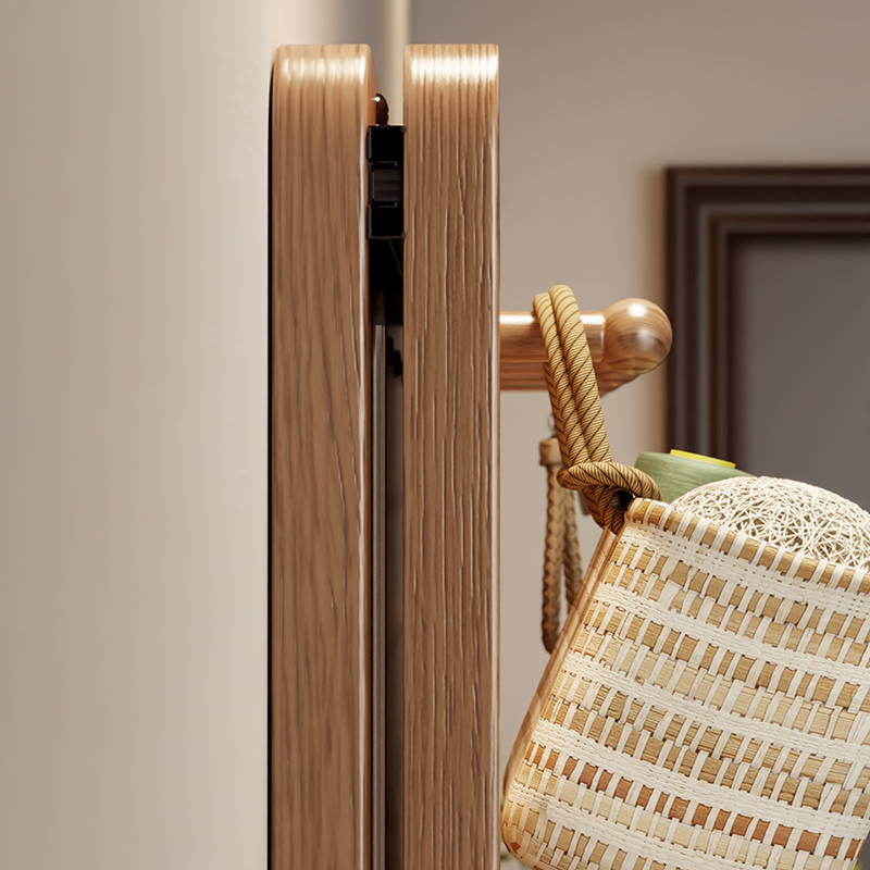Modern Minimalist Solid Wood Metal Glass Rounded Rectangle Wall Mirror With Sliding Pegboard Storage &amp; Hooks For Entryway