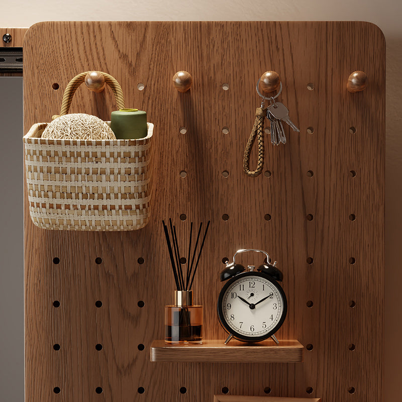 Modern Minimalist Solid Wood Metal Glass Rounded Rectangle Wall Mirror With Sliding Pegboard Storage &amp; Hooks For Entryway