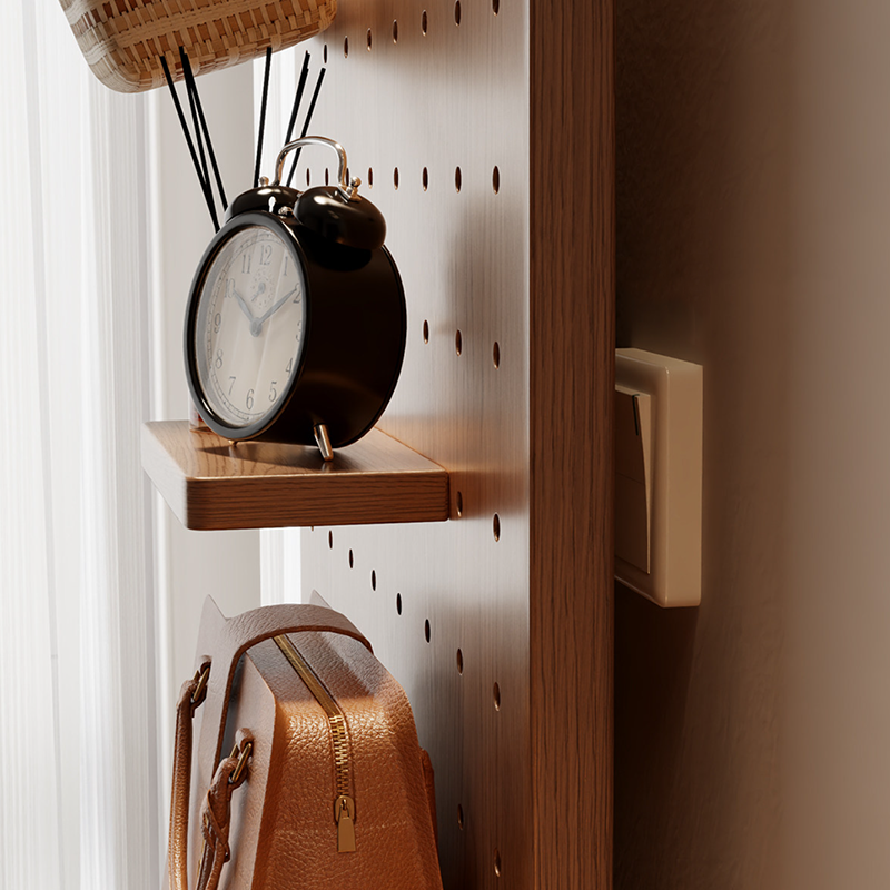 Modern Minimalist Solid Wood Metal Glass Rounded Rectangle Wall Mirror With Sliding Pegboard Storage &amp; Hooks For Entryway