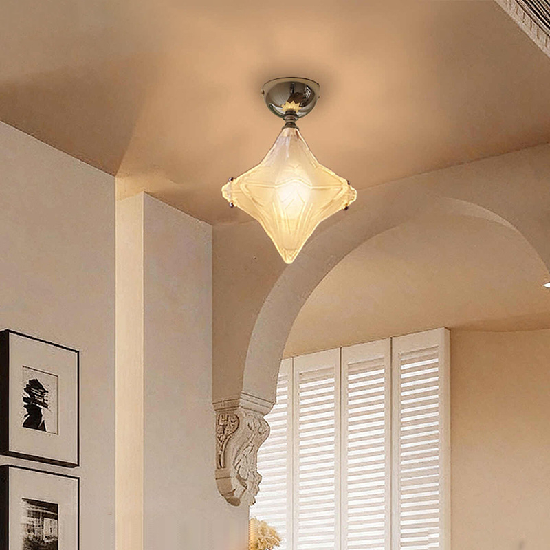 Contemporary Creative Glass Iron Dome Star 1-Light Semi-Flush Mount Ceiling Light For Hallway &amp; Entryway