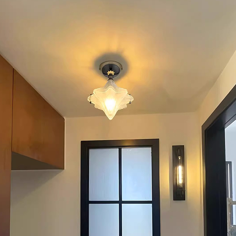 Contemporary Creative Glass Iron Dome Star 1-Light Semi-Flush Mount Ceiling Light For Hallway &amp; Entryway