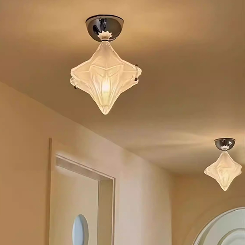 Contemporary Creative Glass Iron Dome Star 1-Light Semi-Flush Mount Ceiling Light For Hallway &amp; Entryway