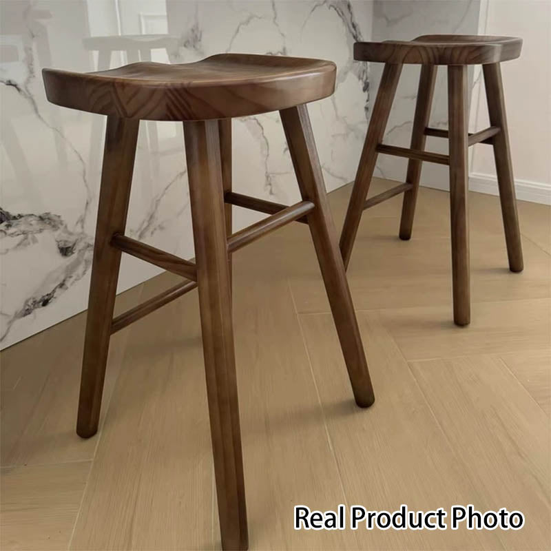 Modern Minimalist Solid Wood Ergonomic Bar Stool With Footrest For Dining Room