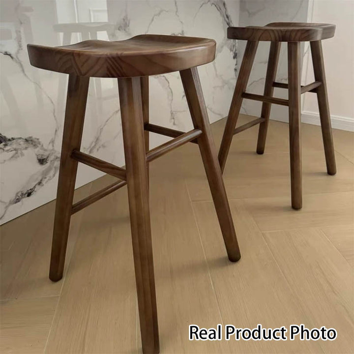 Modern Minimalist Solid Wood Ergonomic Bar Stool With Footrest For Dining Room