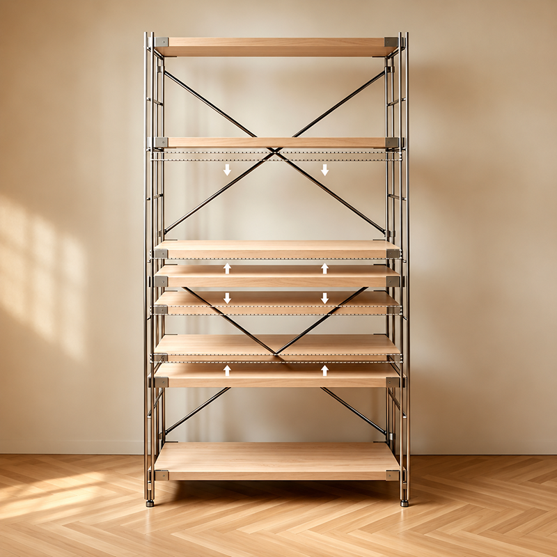 Modern Multi-Tier Storage Shelving Unit With Particleboard Shelves &amp; Carbon Steel Frame - Open Storage Shelf For Living Room, Bedroom &amp; Home Office